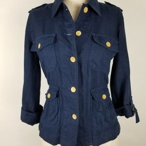Lucky Brand Navy Blue Linen Utility Jacket.